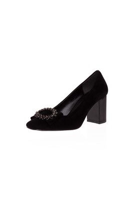  Kent Shop Siyah Süet 7 Cm Taşlı Kadın Topuklu Ayakkabı