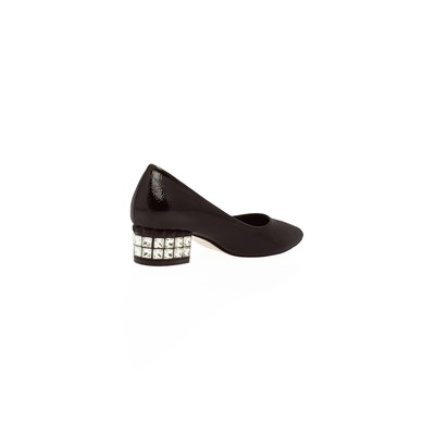  Kent Shop Siyah Rugan 4 Cm Taşlı Kadın Topuklu Ayakkabı
