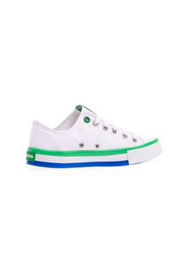  Benetton Beyaz Yeşil 2 Cm Keten Kadın Spor Ayakkabı